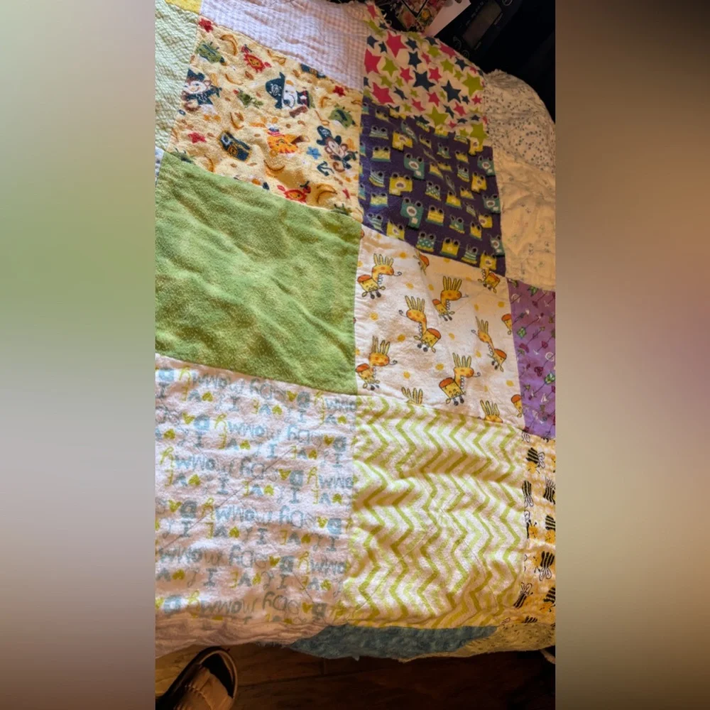 Handmade patchwork quilt, baby blanket, two-sided 38 wide 38 long